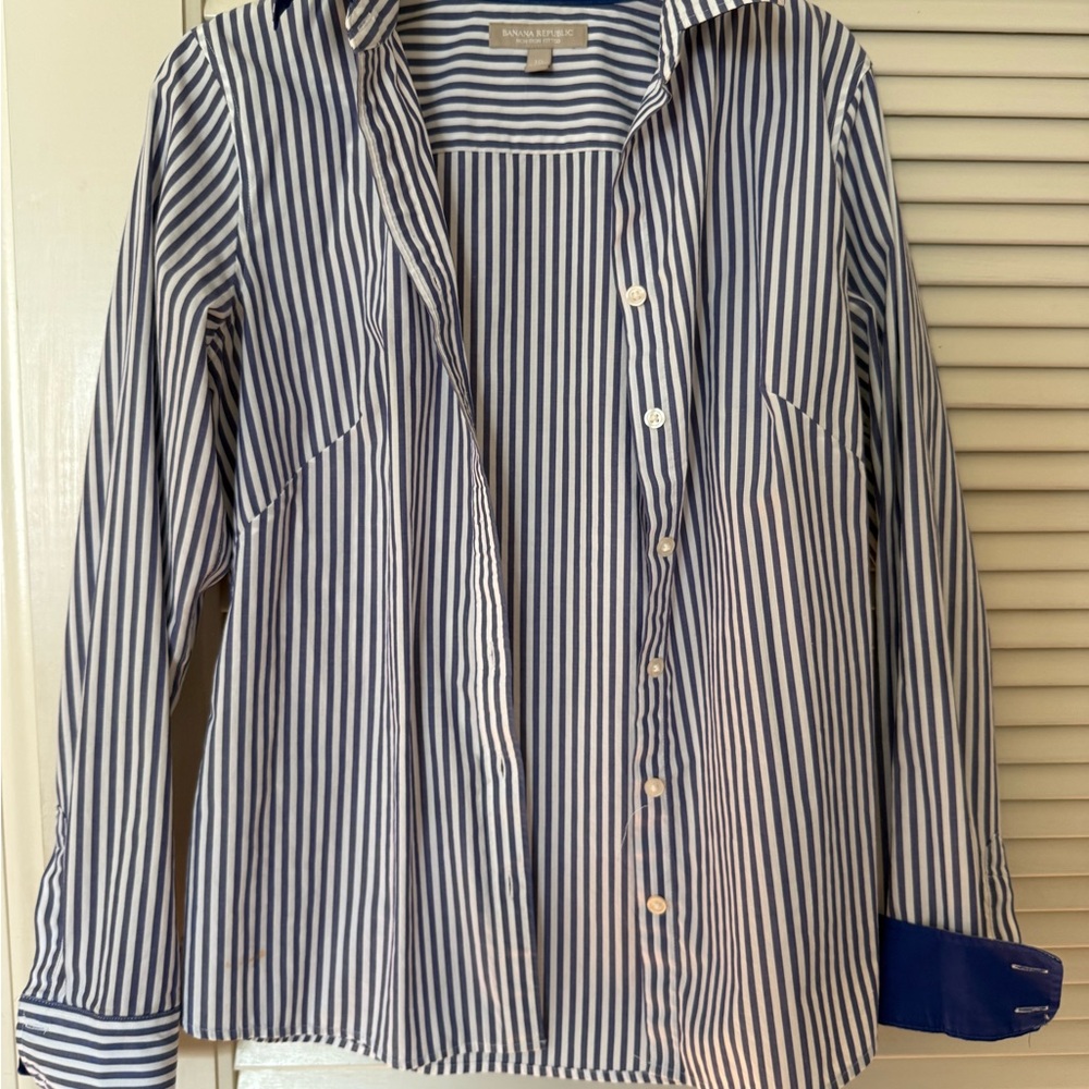 Blue and White Striped Button-Up Shirt